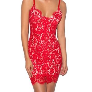 House of CB Odelia Red Lace Dress
